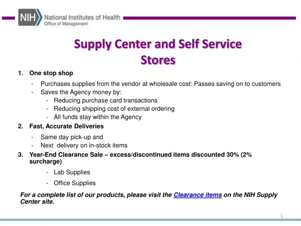 Supply Center and Self Service Stores