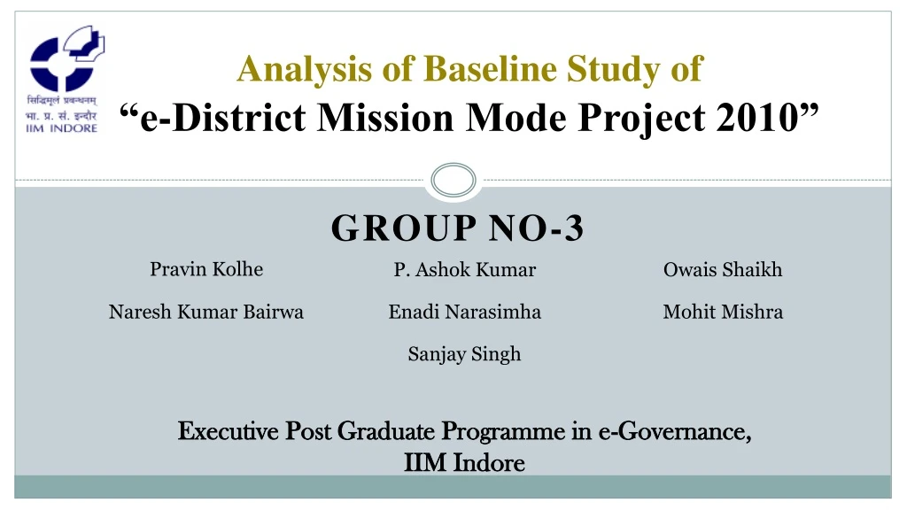 analysis of baseline study of e district mission mode project 2010