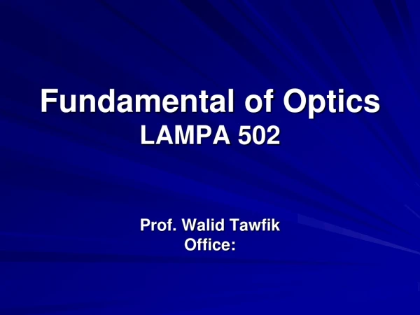 Fundamental of Optics LAMPA 502