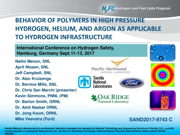 International Conference on Hydrogen Safety, Hamburg, Germany Sept.11-13, 2017