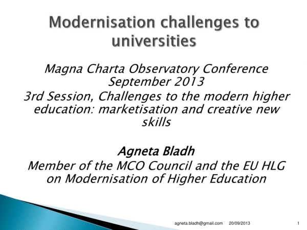 Modernisation challenges to universities