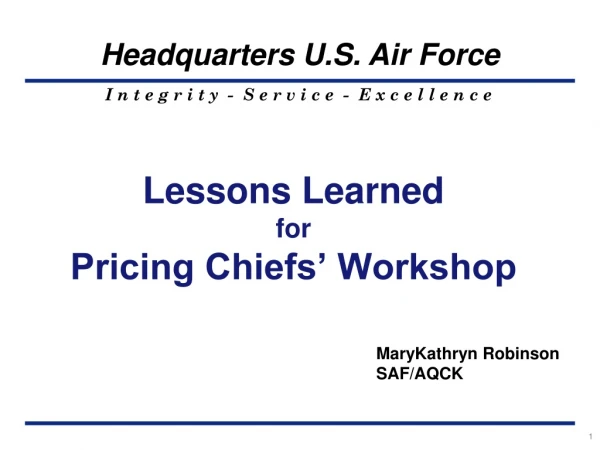 Lessons Learned for Pricing Chiefs’ Workshop
