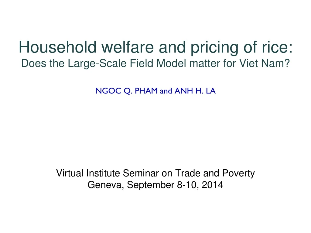 household welfare and pricing of rice does