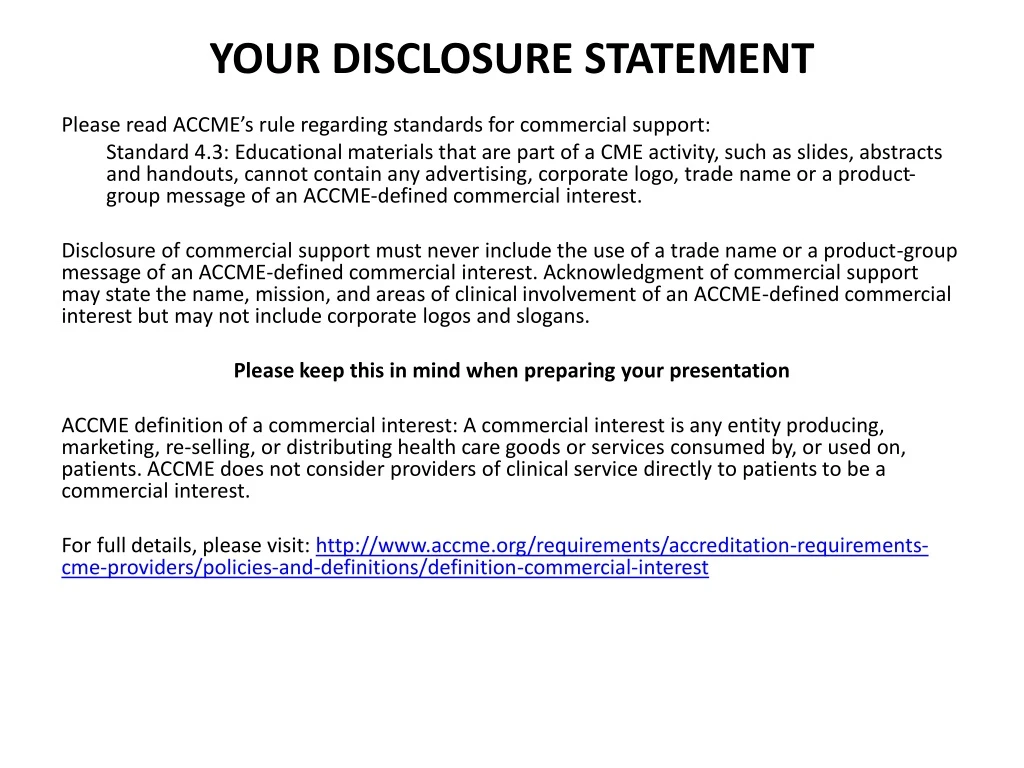 your disclosure statement please read accme