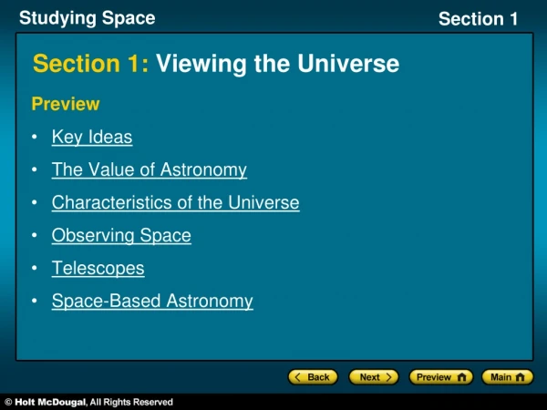 Section 1: Viewing the Universe