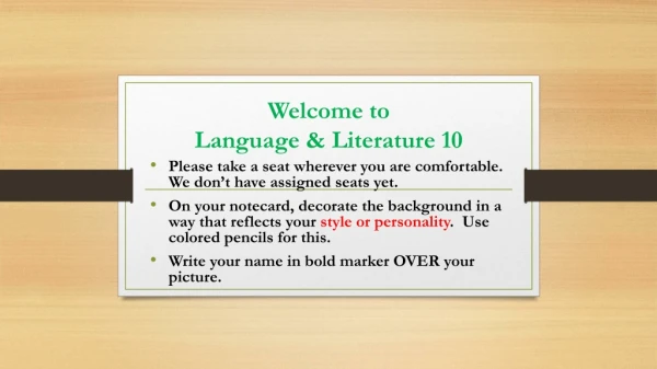 Welcome to Language &amp; Literature 10