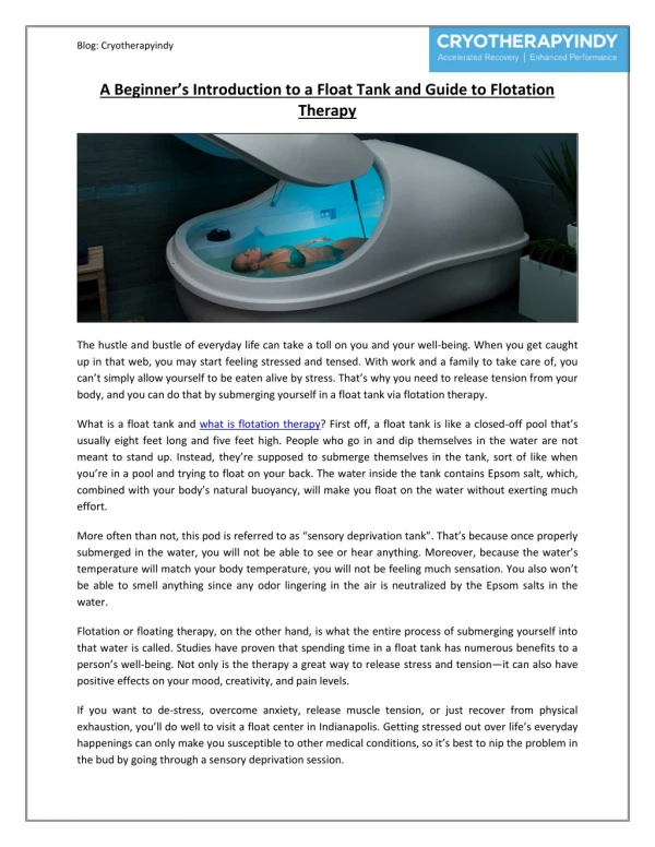 A Beginner’s Introduction to a Float Tank and Guide to Flotation Therapy
