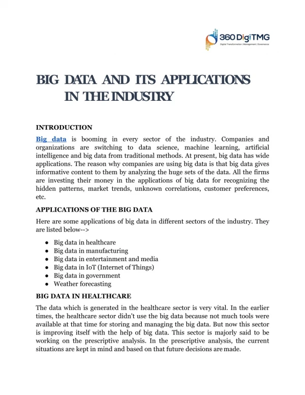 BIG DATA AND ITS APPLICATIONS IN THE INDUSTRY