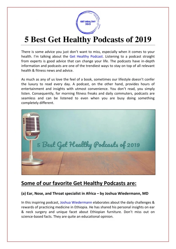 5 Best Get Healthy Podcasts of 2019