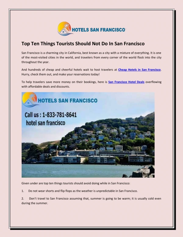 Top Ten Things Tourists Should Not Do In San Francisco
