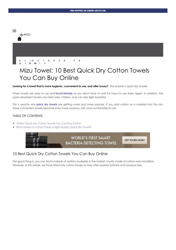 Mizu Towel: 10 Best Quick Dry Cotton Towels You Can Buy Online