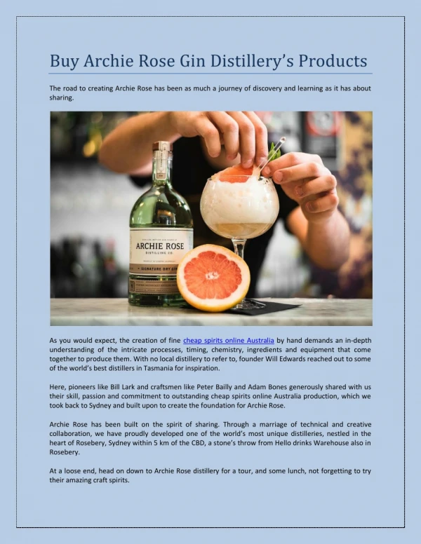 Buy Spirits Online - Archie Rose Distilling