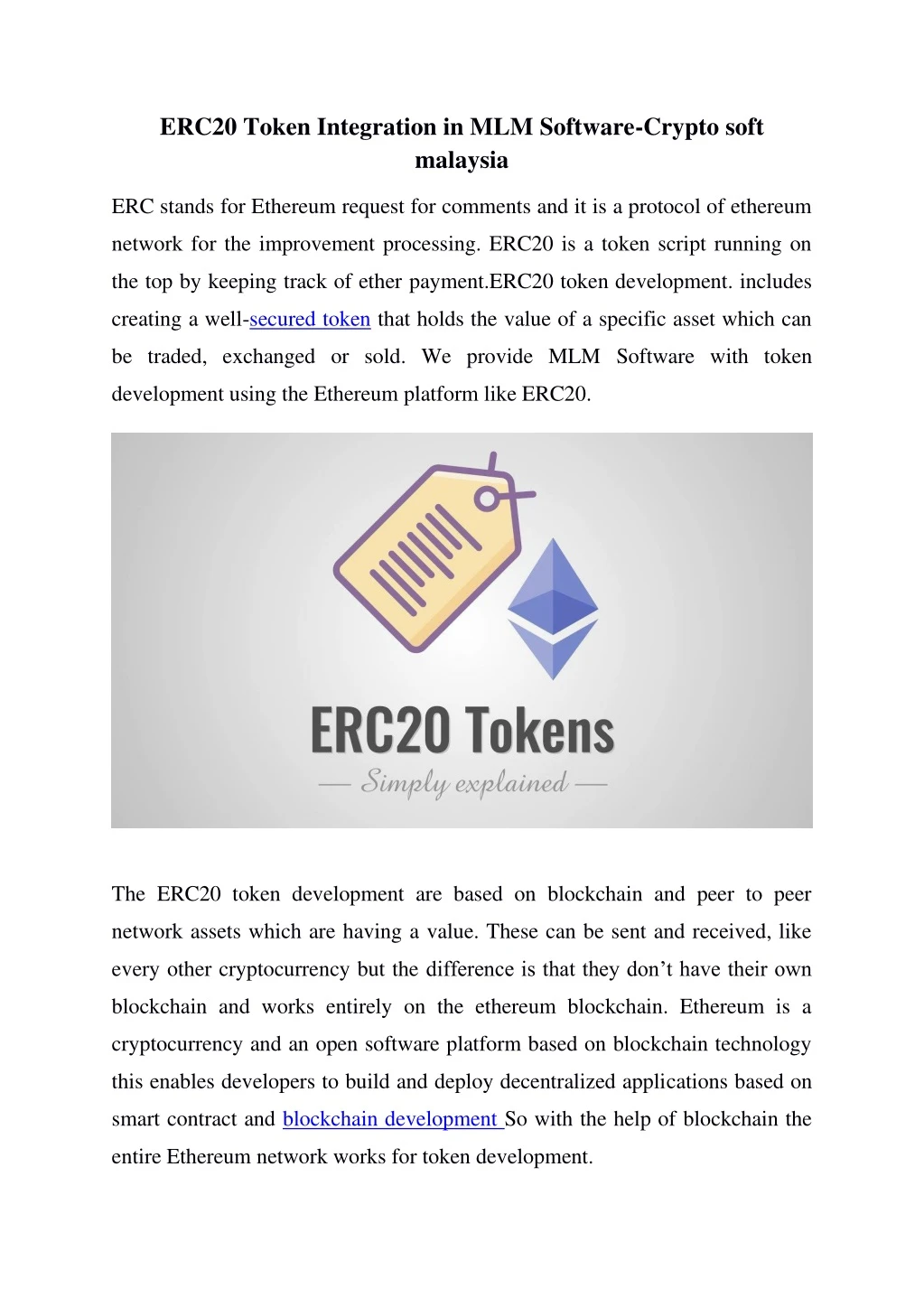 erc20 token integration in mlm software crypto