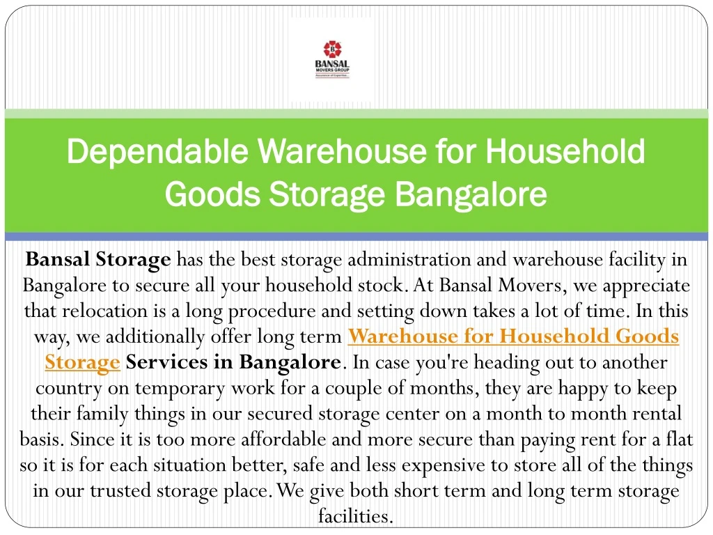 dependable warehouse for household goods storage bangalore