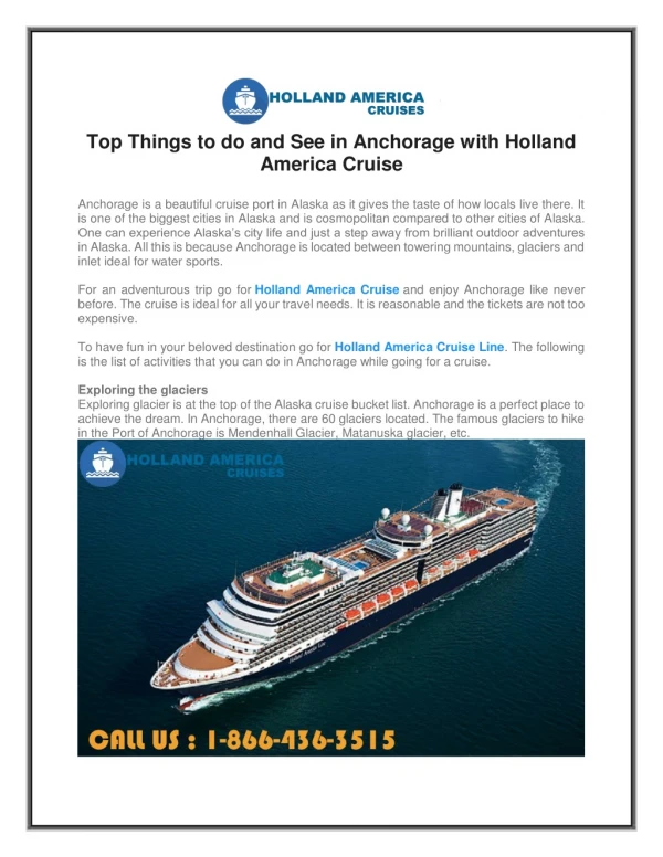 Top Things to do and See in Anchorage with Holland America Cruise