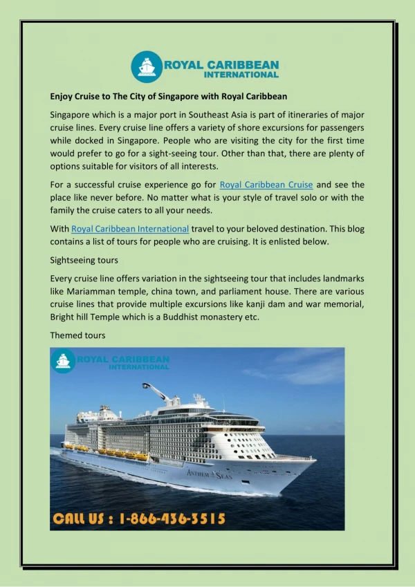 Enjoy Cruise to The City of Singapore with Royal Caribbean