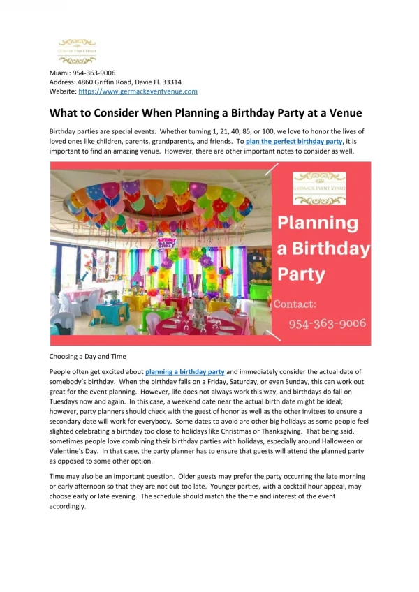 What to consider when planning a birthday party at a venue