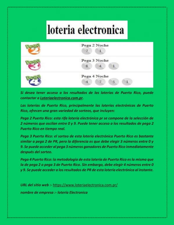 loteria electronica de Puerto rico(lotería Electronica)