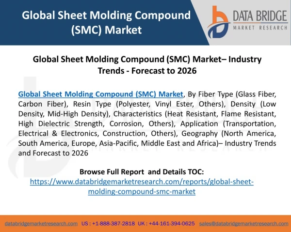 Global Sheet Molding Compound (SMC) Market– Industry Trends - Forecast to 2026