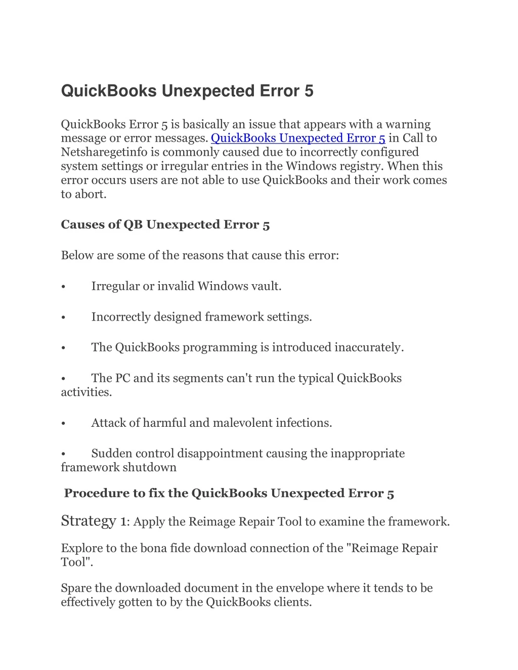 quickbooks unexpected error 5