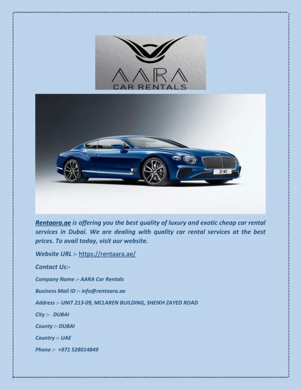 Cheap Luxury Car Rental Dubai - Rentaara.ae