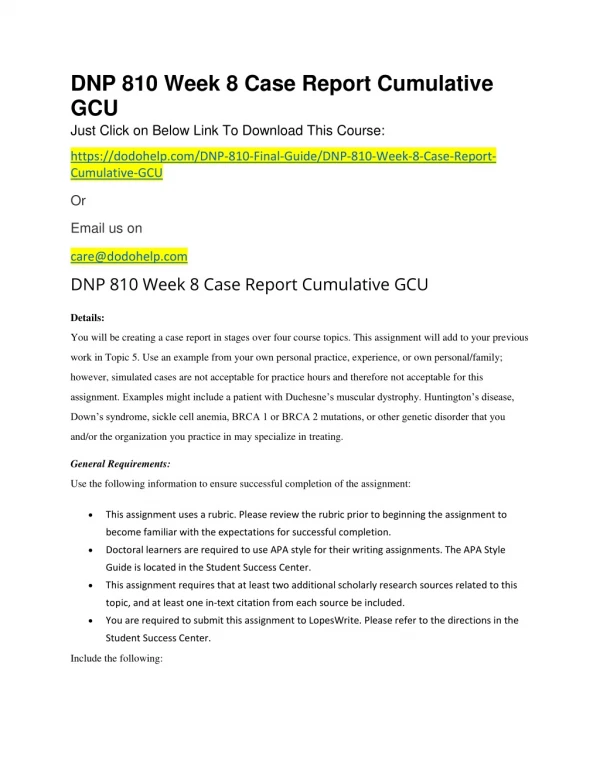 DNP 810 Week 8 Case Report Cumulative GCU