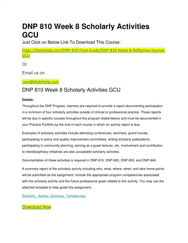 DNP 810 Week 8 Scholarly Activities GCU