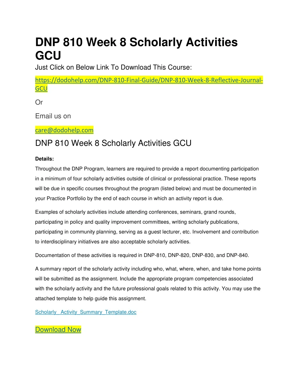 dnp 810 week 8 scholarly activities gcu just
