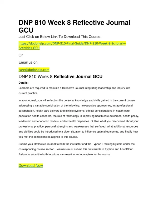 DNP 810 Week 8 Reflective Journal GCU