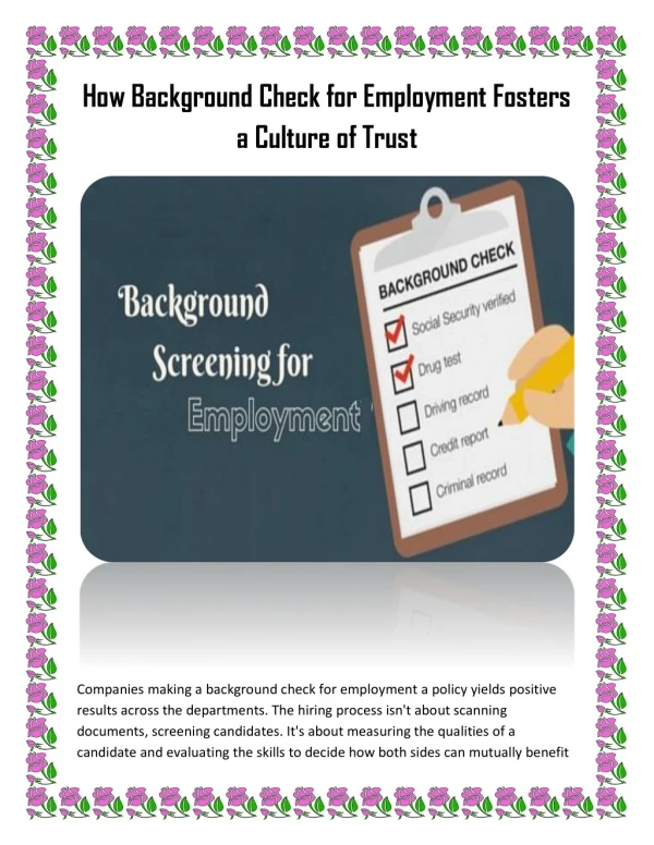 How Background Check for Employment Fosters a Culture of Trust
