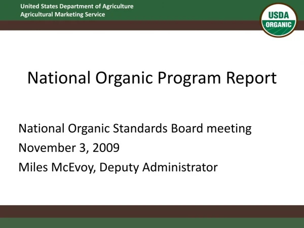 National Organic Program Report