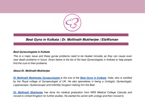 Best Gyno in Kolkata | Dr. Mollinath Mukherjee | ElaWoman