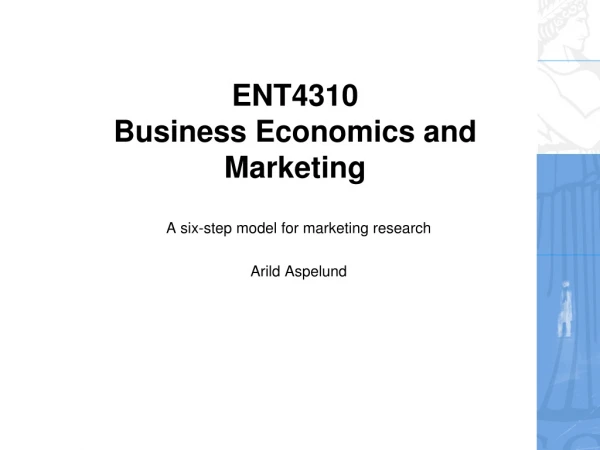 ENT4310 Business Economics and Marketing