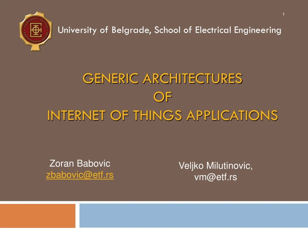 generic architectures of internet of things applications
