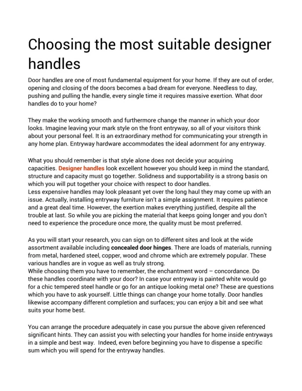 Choosing the most suitable designer handles