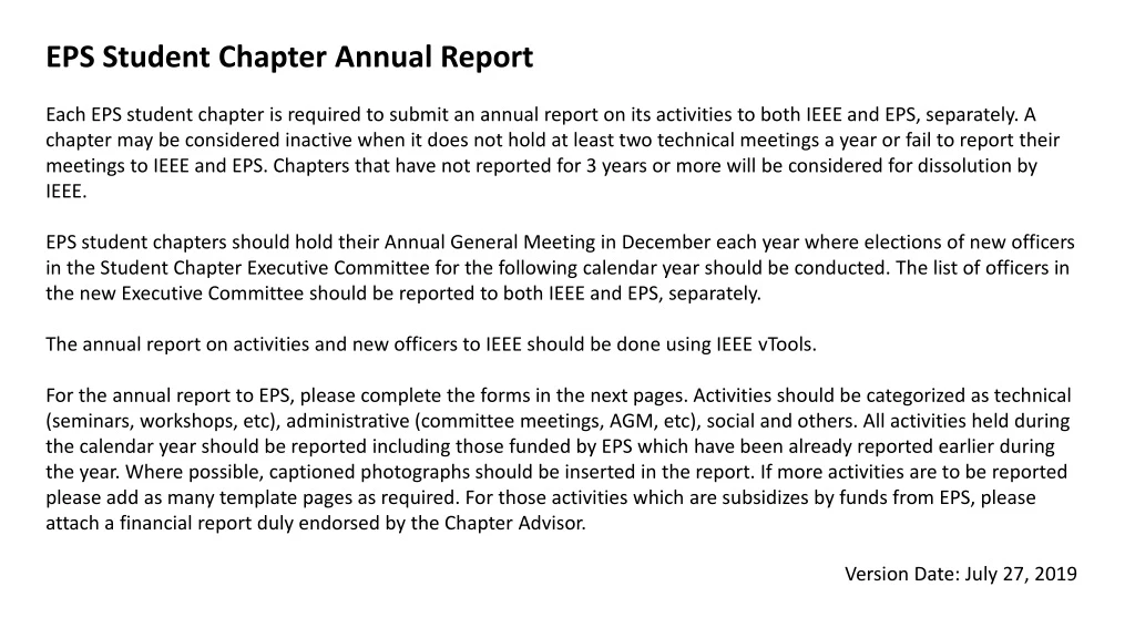 eps student chapter annual report each