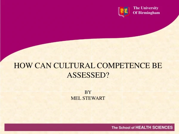 HOW CAN CULTURAL COMPETENCE BE ASSESSED? BY MEL STEWART