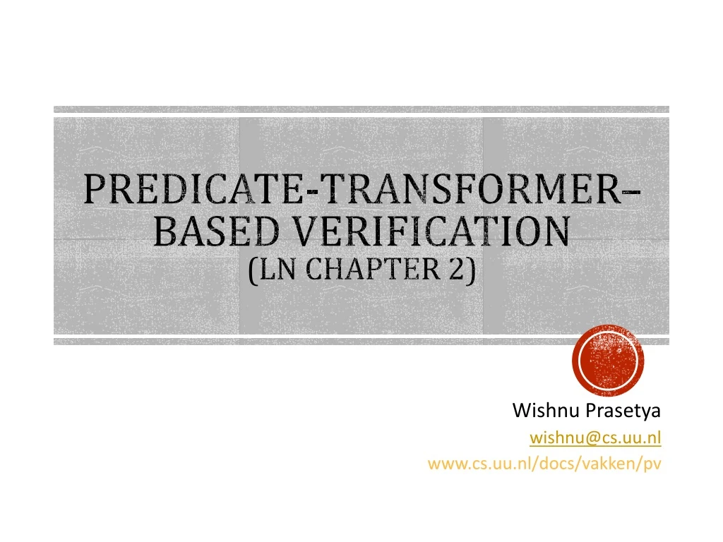 predicate t ransformer based verification ln chapter 2