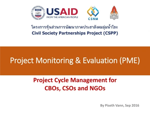Project Monitoring &amp; Evaluation (PME)