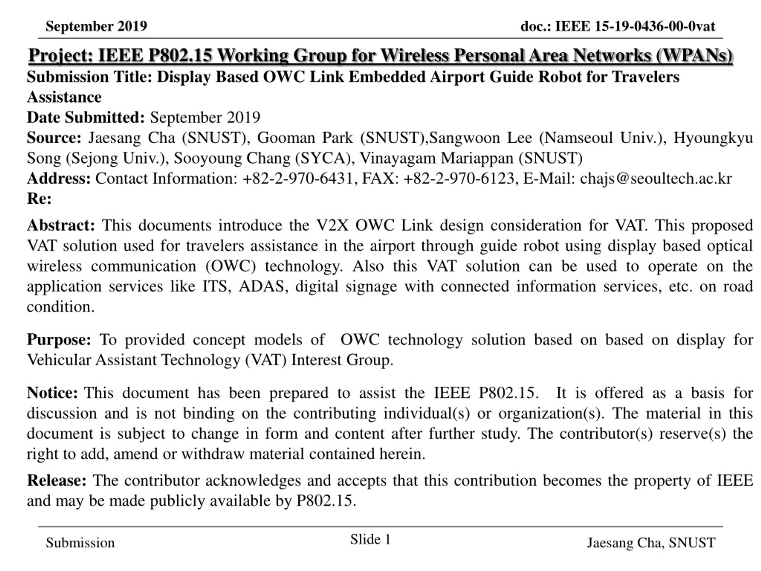 Display-Based OWC for Airport Guide Robot & Travelers Assistance - slide 1