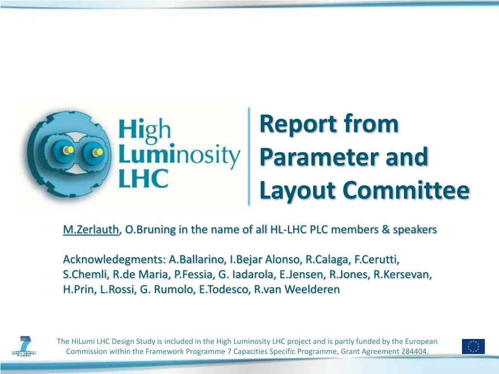 report from parameter and layout committee