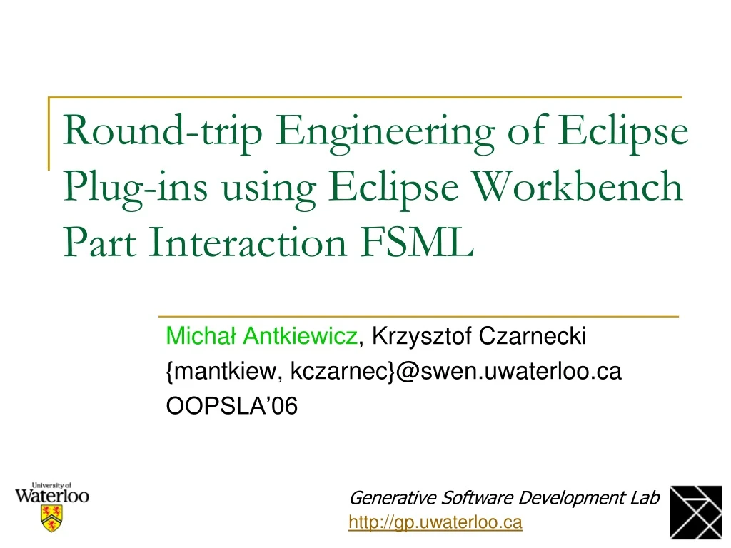round trip engineering of eclipse plug ins using eclipse workbench part interaction fsml