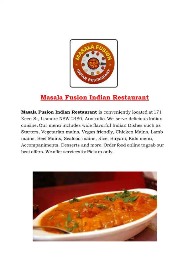 Masala fusion Indian restaurant - Indian restaurant Lismore NSW