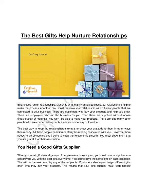 The Best Gifts Help Nurture Relationships