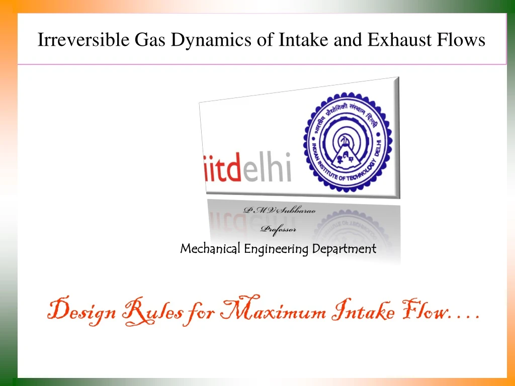 irreversible gas dynamics of intake and exhaust flows
