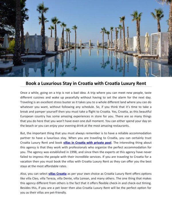 Book a Luxurious Stay in Croatia with Croatia Luxury Rent
