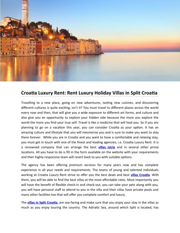 Croatia Luxury Rent: Rent Luxury Holiday Villas in Split Croatia