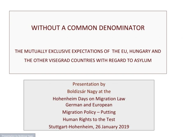 Presentation by Boldizsár Nagy at the Hohenheim Days on Migration Law German and European