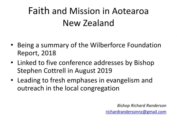 Faith and Mission in Aotearoa New Zealand