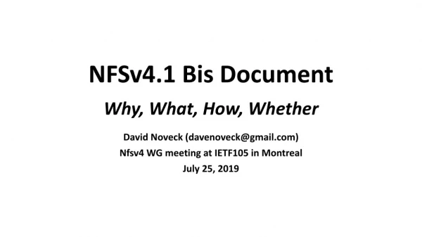 NFSv4.1 Bis Document Why, What, How, Whether
